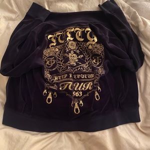 Y2K Juicy Couture Velour Zip-up Sweatshirt (Navy Blue)
